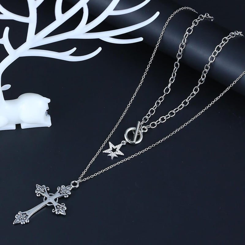 Hremhoo Gothic Cross Necklace for Women Exaggerate Large Cross Pendant Necklace Gothic Layered Choker Necklaces Punk Goth Emo Grunge Y2k Necklaces for Women - Image 4
